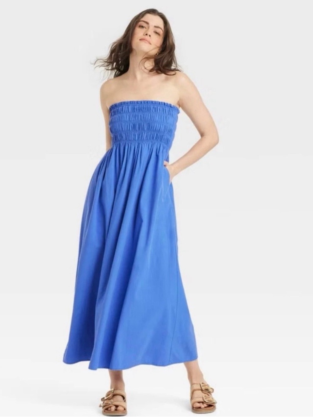 Universal Thread Strapless Smocked Maxi Dress in Blue